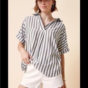 Emory Park Jennifer Woven Stripe Pullover Top
 Large NWT